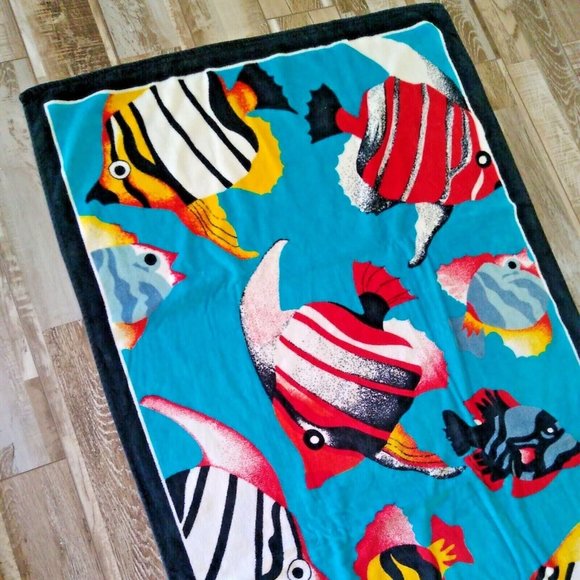 Beach Towel Tropical Fish Aquarium Ocean Pool Jaime Made In Peru 100% Cotton - Picture 3 of 5